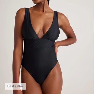 Quince Black  One-Piece Swimsuit Italian plunge - Summer Vacation Swim NWT S